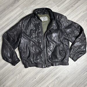 Expedition by Robert Comstock Brown/Black Genuine Leather Bomber Jacket Size 42